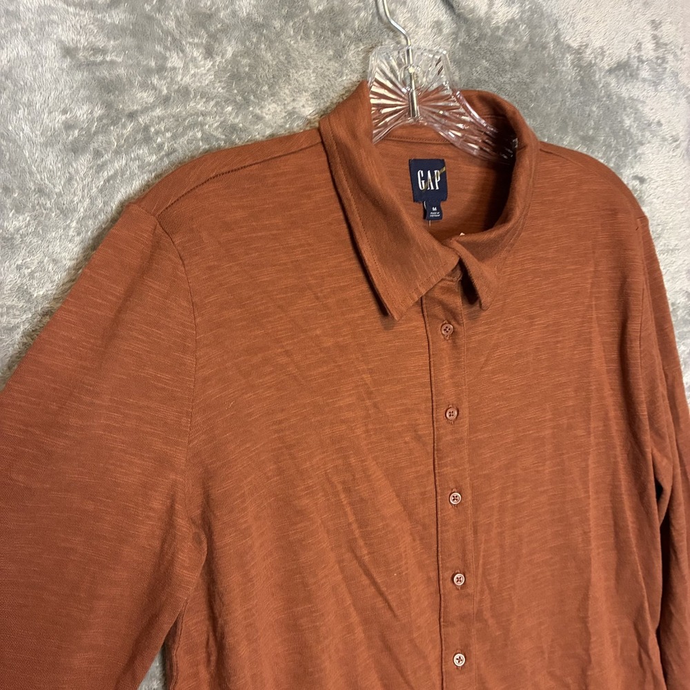 Gap Womens Soft Knit Button Up Shirt M Earthy Neutral Minimalist Slub Knit NWT